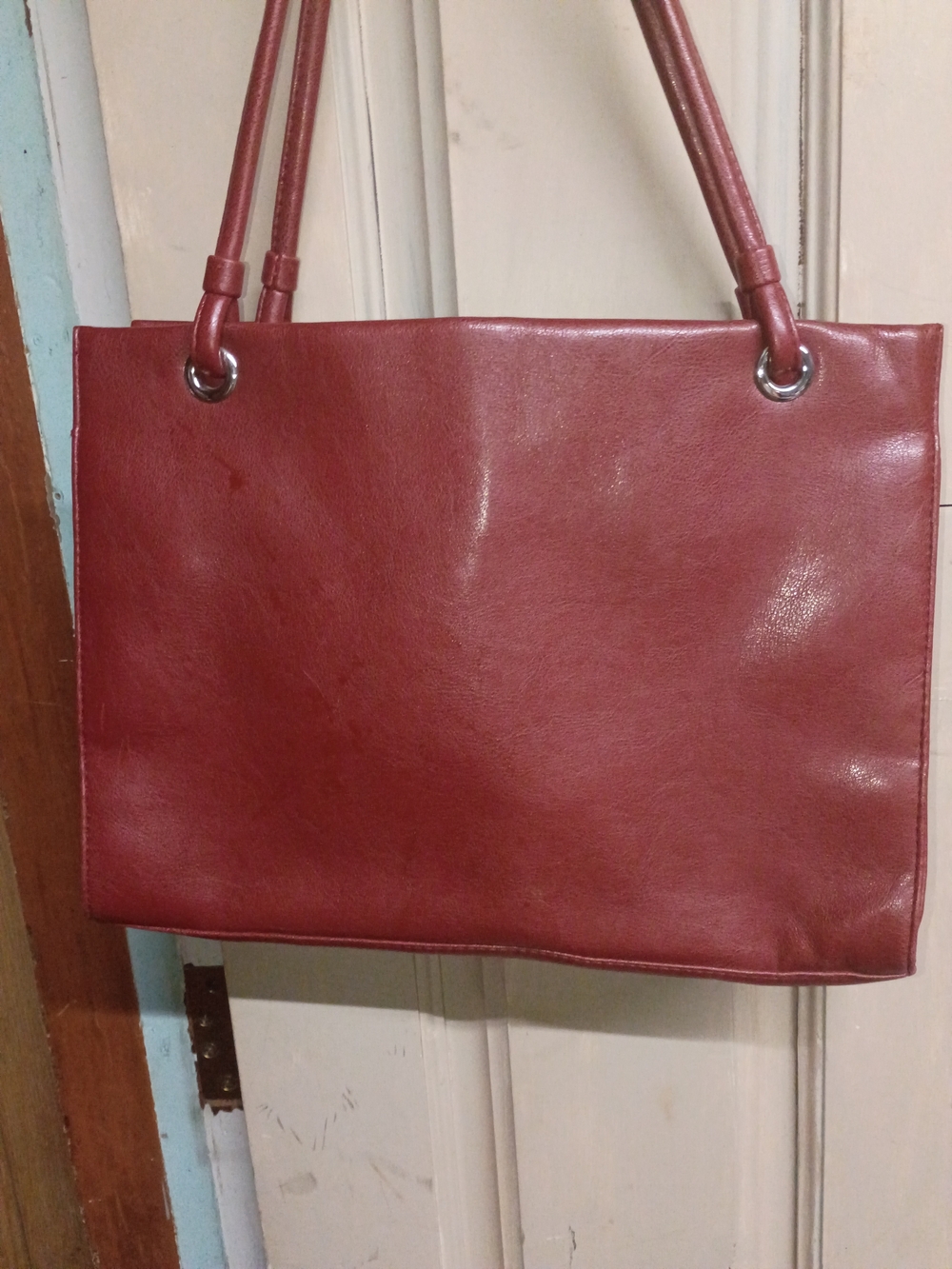 Classic Red Leather Shoulder Tote Bag